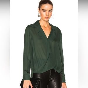 L’Agence Green Rita Drape front Silk Blouse